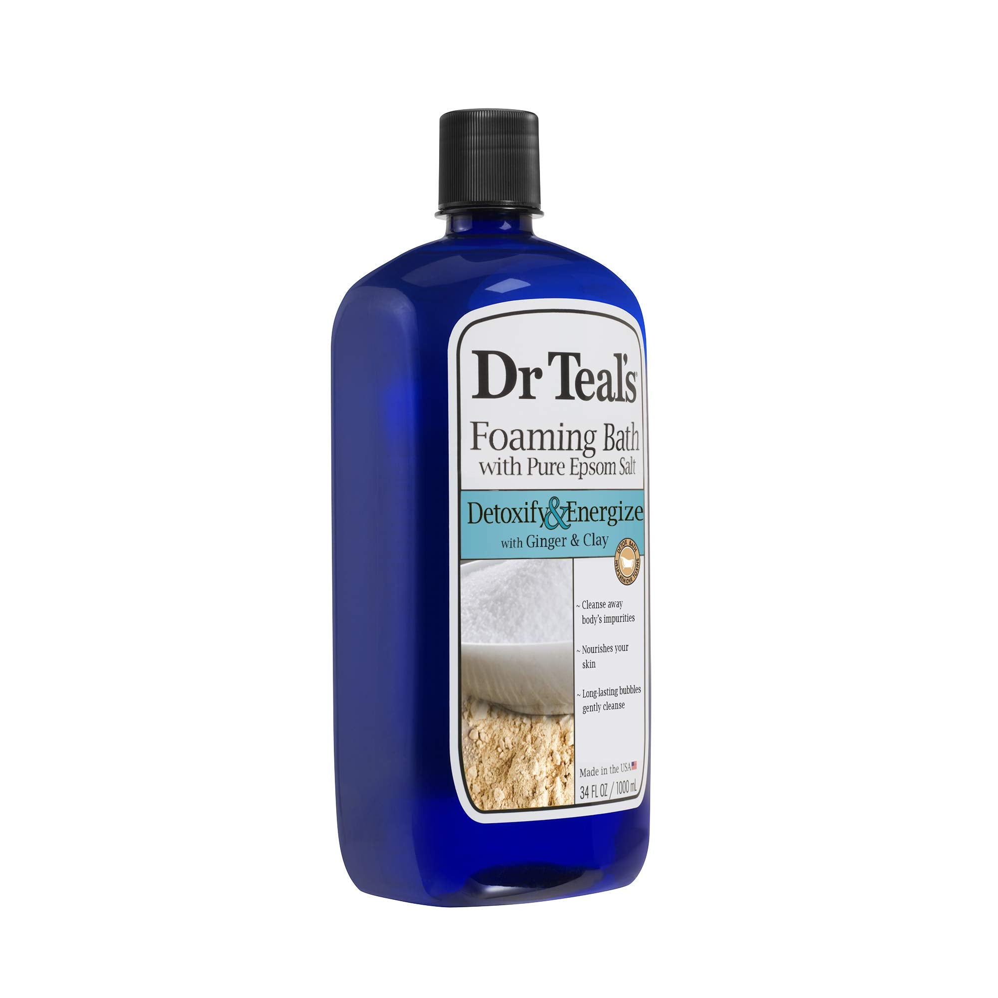 Dr Teal’s Foaming Bath with Pure Epsom Salt, Detoxify & Energize with Ginger & Clay, 34 Ounches